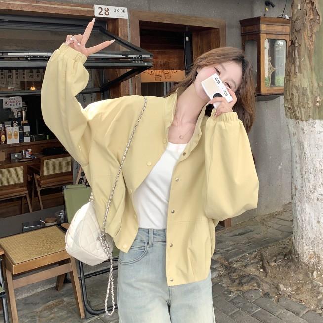 여성스런 파스텔 집업 옐로우 바람막이 점퍼 루즈핏