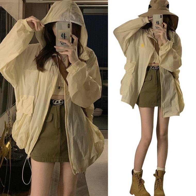 F007 43 여름후드 바람막이 집업점퍼 후드 바캉스 커버업 야상 나일론 휴양지 비치웨어 봄