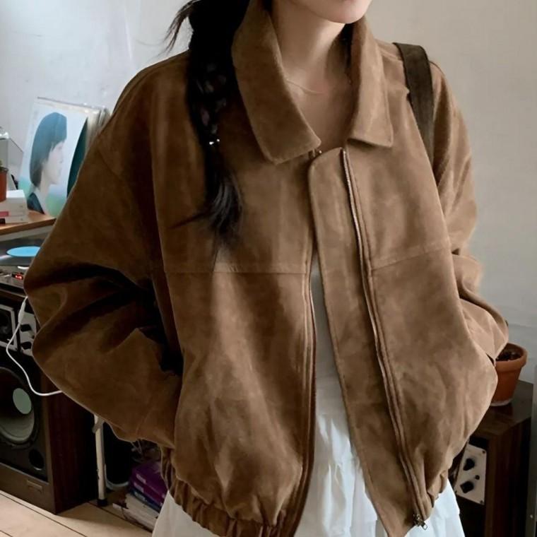 카라넥 스웨이드 숏 점퍼 페미닌룩 데일리룩 데이트룩 캐주얼룩 여성 의류