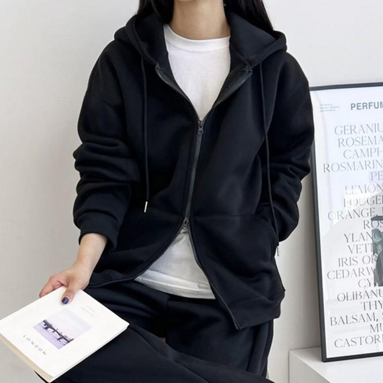 투웨이 여성 후드집업 오버핏 양털 기모 후드 점퍼