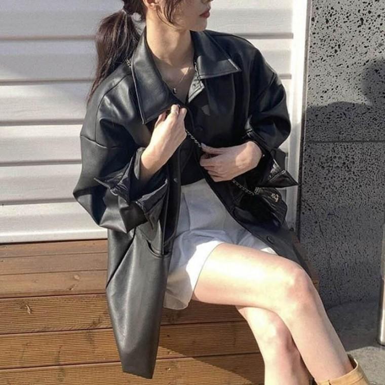 가죽 레더 라이더 재킷 점퍼 바이크 오버핏 여성