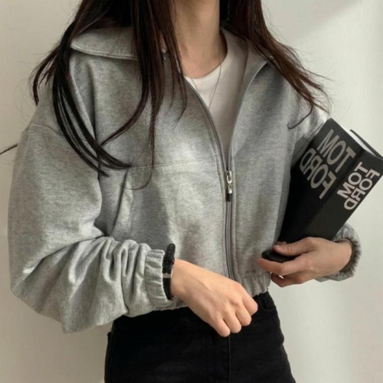 여성 포켓 크롭 점퍼 데일리 무지 베이직 캐주얼 트레이닝 숏점퍼