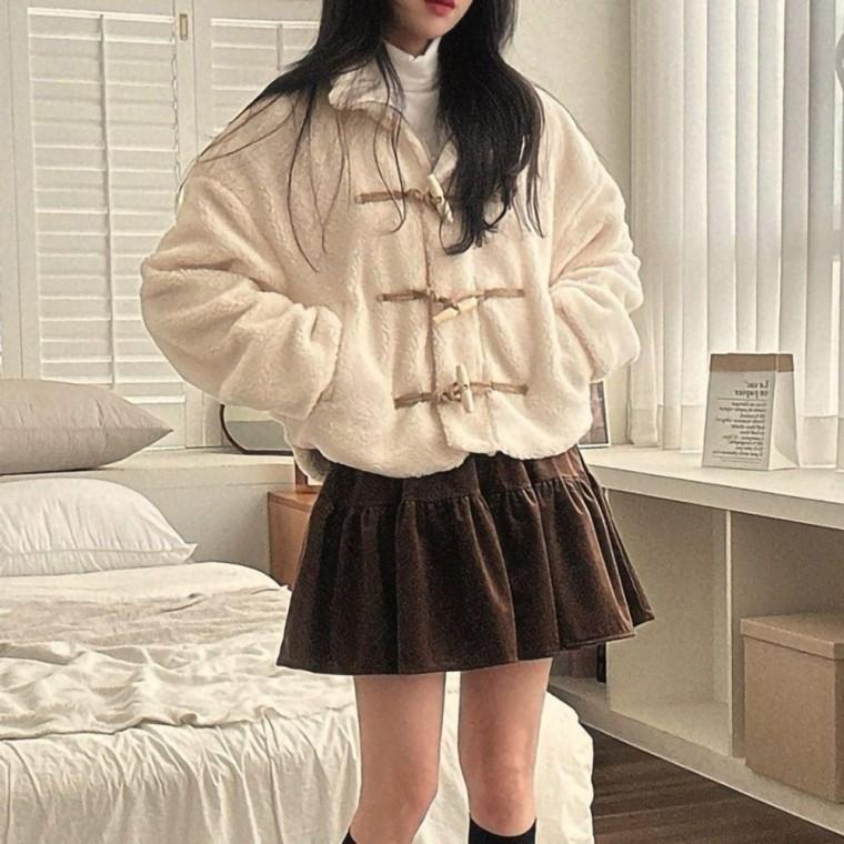 러블리 여성 귀여운 뽀글이 떡볶이 단추 크롭 자켓 밀리터리 바람막이 블항공 점퍼 후드