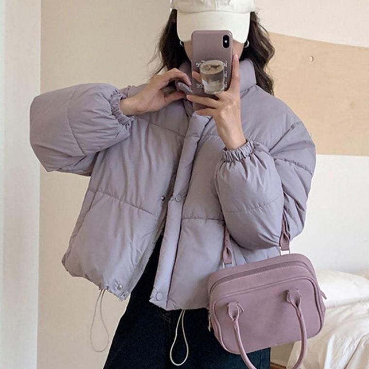 경량 크롭 숏 패딩 여성 겨울 짧은 점퍼 퍼플 숏패딩 여자 여자숏 여성숏 여성용 경량숏