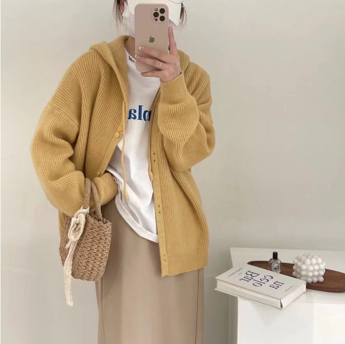 은창]골지 버튼 후드 파스텔 컬러 니트 가디건 봄 가을 겨울 아우터 잠바 점퍼 여성 외투 루즈핏 무지 카라