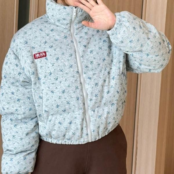 화사한 꽃무늬 점퍼 여성 하이넥 디자인 감각적인 포인트 찬바람 차단 숏패딩