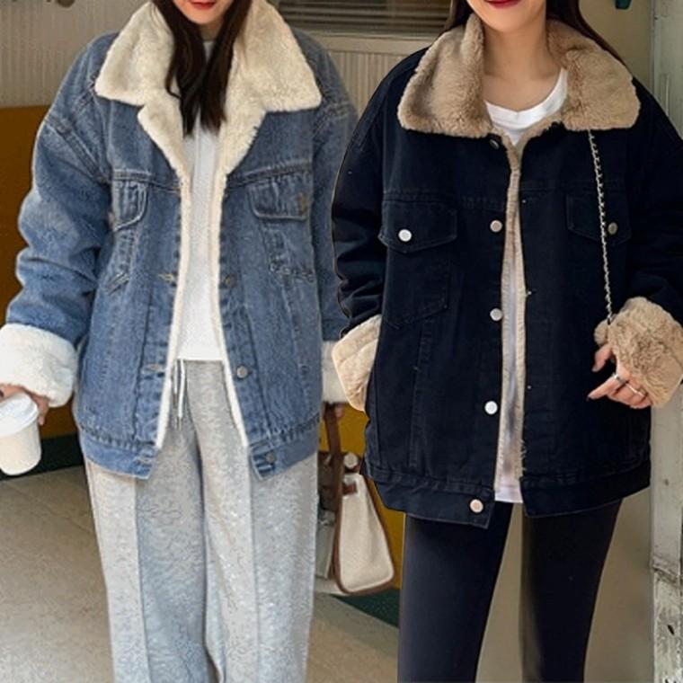 여성 캐주얼 점퍼 자켓 안감퍼 겨울 데님 보온 포근한