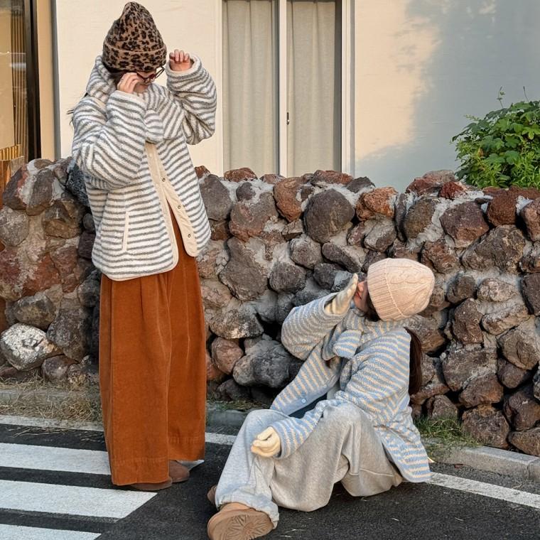 [위드기프트] 양면 플리스 스트라이프패딩점퍼+목도리세트