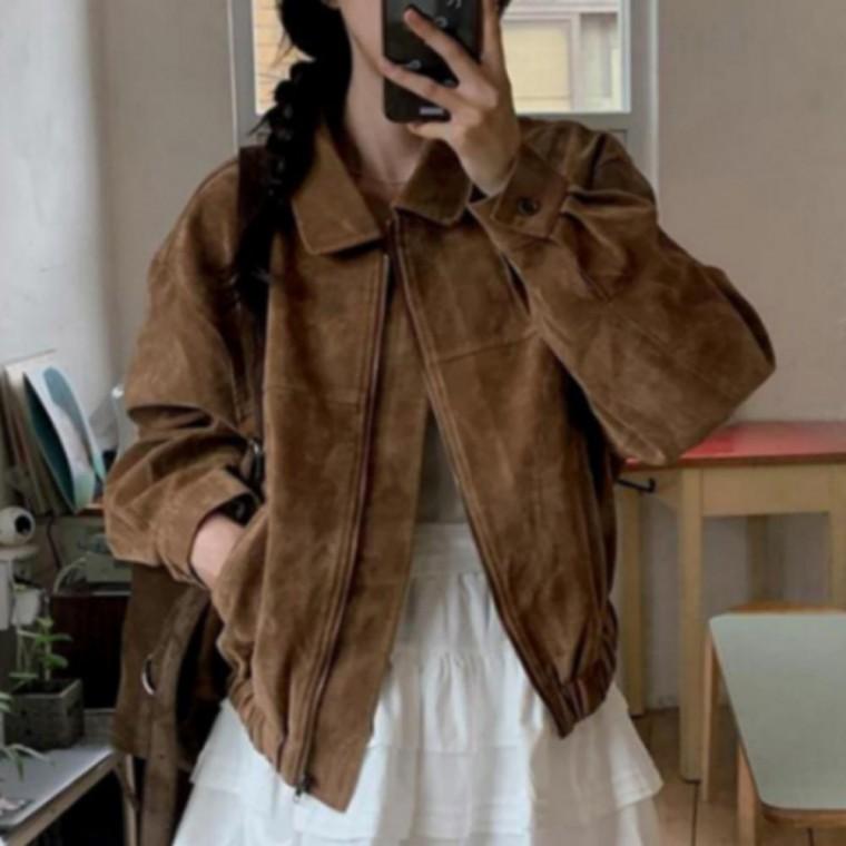 여성 간절기 하이넥 가을 스웨이드 카라넥 숏 자켓 점퍼