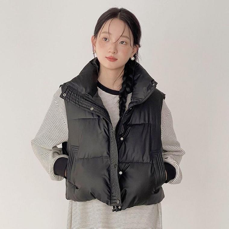 크리브 스티치 패딩 조끼 양털 점퍼 데일리 가벼운 겨울 양털집업