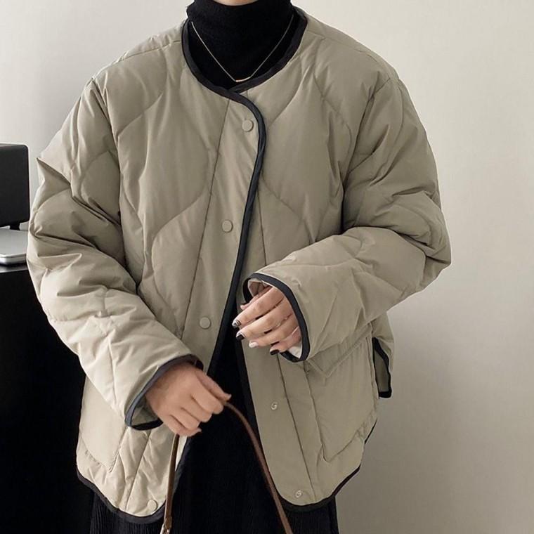 오버핏 퀼팅 누빔 패딩 점퍼 빅사이즈 자켓 심플한 노카라 데일리 캐주얼
