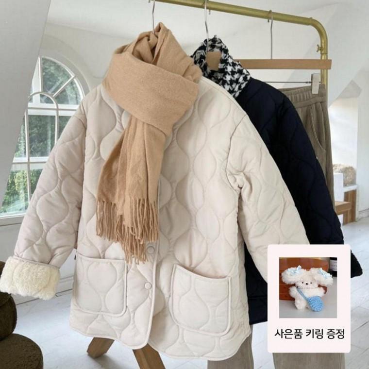 여성 누빔 퀼팅 노카라 양털 패딩 점퍼 보온 방한 자켓 겨울 간절기