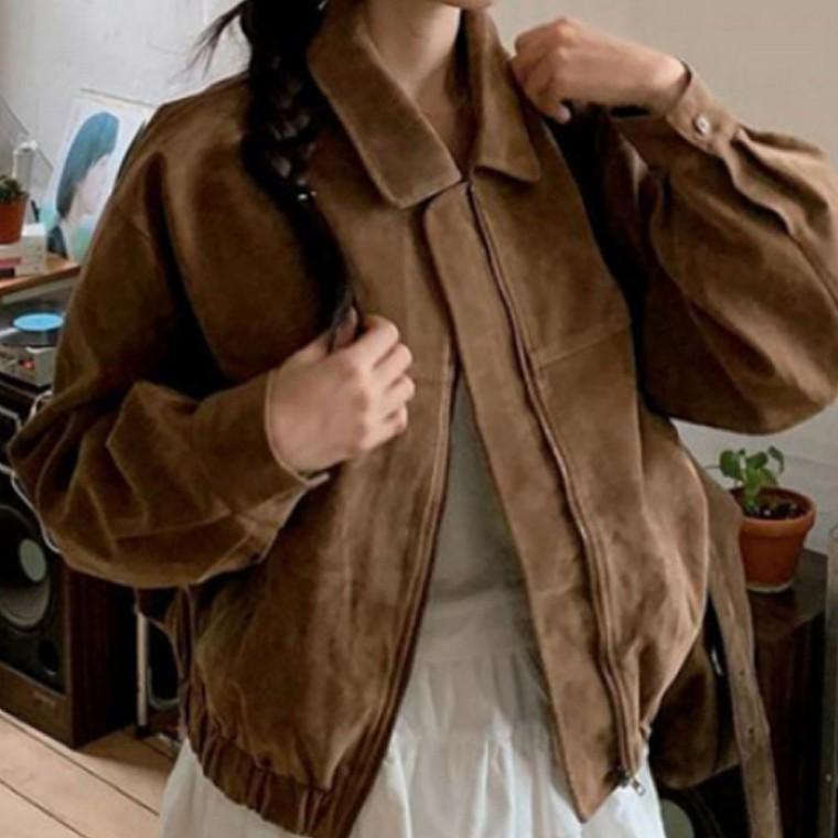 여자 스웨이드 카라 숏자켓 캐주얼 패션 점퍼 아우터