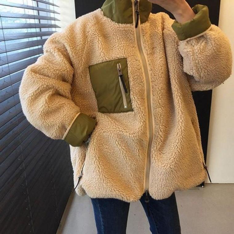 리버시블 후리스점퍼 레트로 양털 플리스