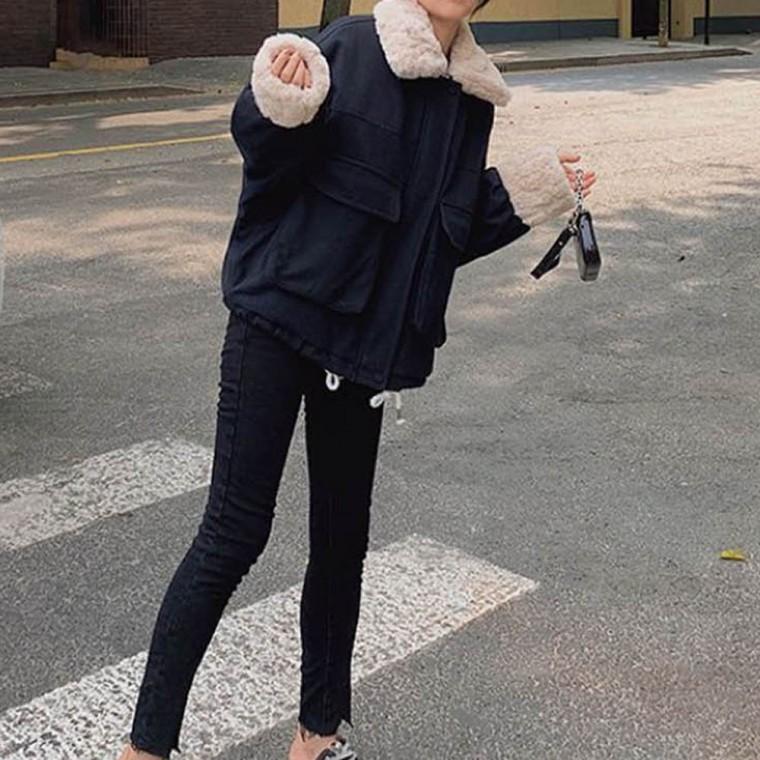 다양한룩 소프트 터치감 지퍼 똑딱이 이중잠금 넥 소매 퍼 겨울 점퍼 아우터 여자 대학생