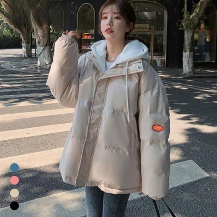 페이크 후드 패딩점퍼 여성 오버핏 패딩 자켓 아우터