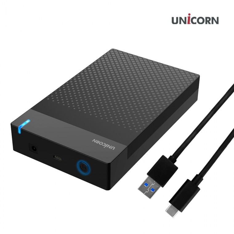 유니콘 USB3.1 C to A 유무선 외장하드케이스 3.5인치 원터치 슬라이드 조립 HDD-500V