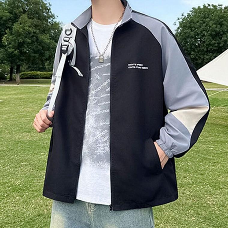 남성 하이넥 배색 집업 경량 점퍼 바람막이