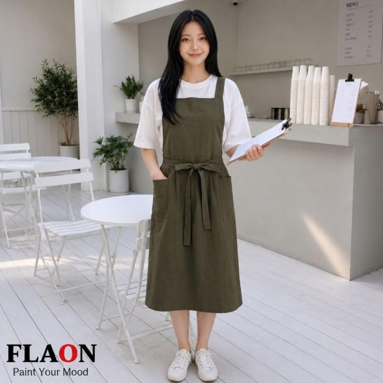 플라온 코지15 예쁜 앞치마 어린이집 가정앞치마 주방 카페 유치원 데님 여름 원피스앞치마 방수 보육교사