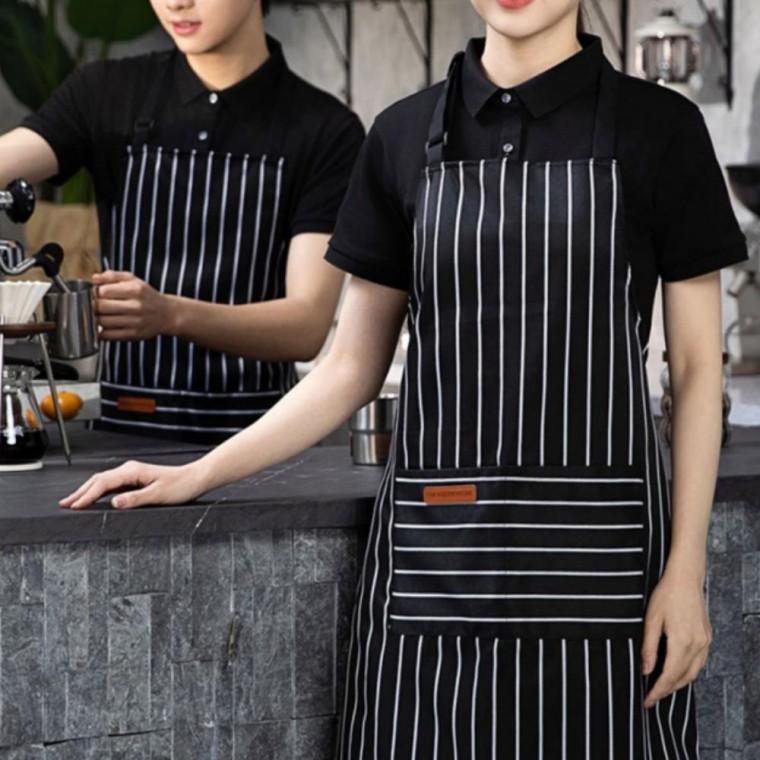 면 캔버스 스트라이프 에이프런 바리스타 카페 작업용 앞치마