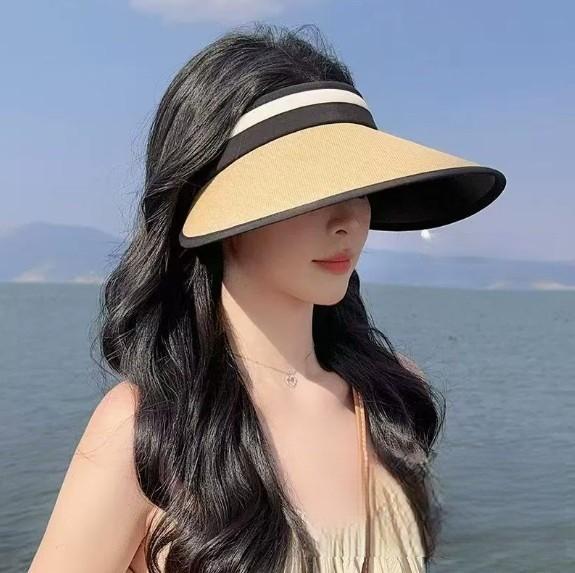 [지앤지]내추럴 라탄 썬캡 모자 여름 햇빛차단 모자 썬캡 자외선차단 돌돌이 여름 햇빛가리개 라피아햇