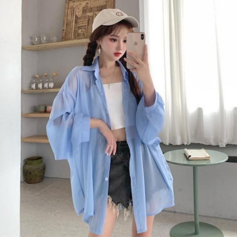 햇빛차단셔츠 블라우스 시스루셔츠 자외선차단 햇빛차단 여리무드 셔츠 쉬폰 클릭유도 비치룩셔츠 비치 여