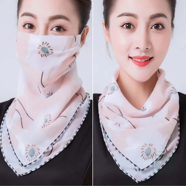 플라워 쉬폰 스카프 2P 여름스카프 골프용마스크 자외선차단마스크