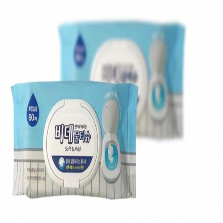 비데 물티슈(캡형60매) 항문티슈 화장실전용물티슈 휴대용물티슈 비데대용물티슈 비데물티슈 물에녹는물티