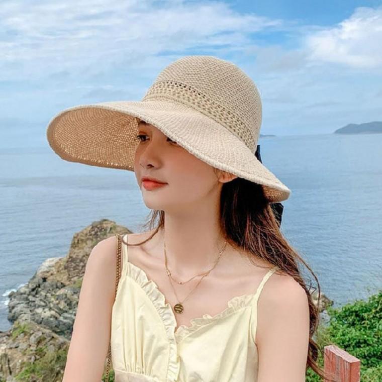 리본 돌돌이 휴양지 바캉스 썬캡 여성 모자 휴대용