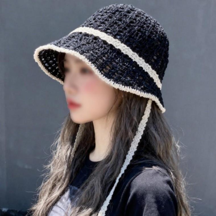 여성 바캉스 썬캡 펀칭 레이스 띠 보넷햇 벙거지 모자
