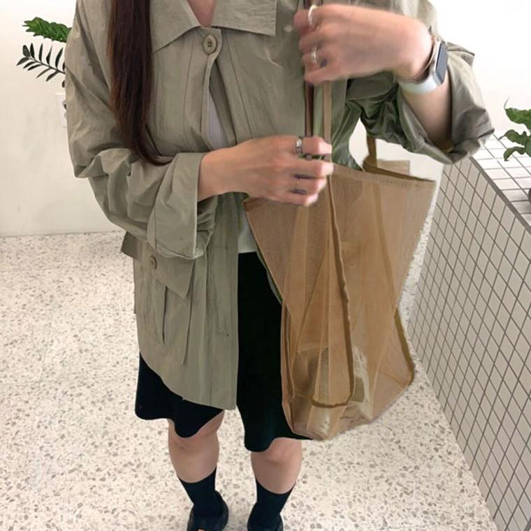 0 더블 메쉬 숄더백 브라운 비치백
