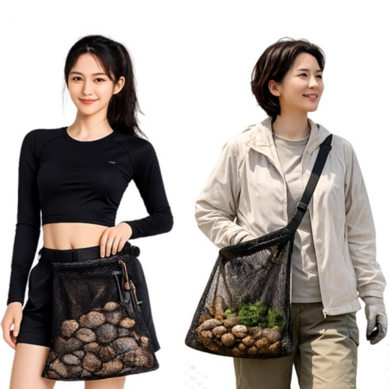 메쉬 허리벨트 크로스형 도토리 그물 채집 수확 가방