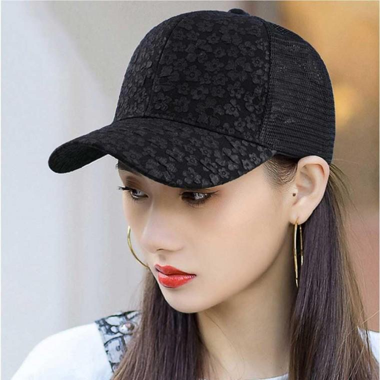 여자 야구 모자 볼 캡 꽃 플라워 패턴 망사 메쉬 코디
