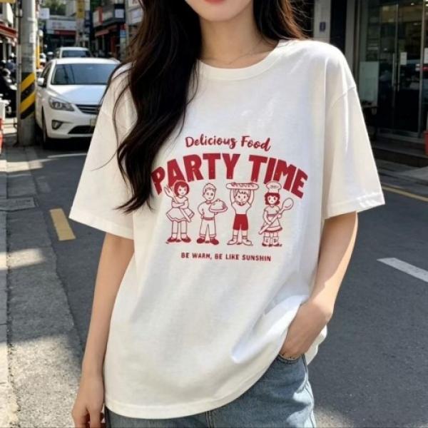 레터링 루즈핏 캐릭터 프린팅 박스티 여름 데일리티