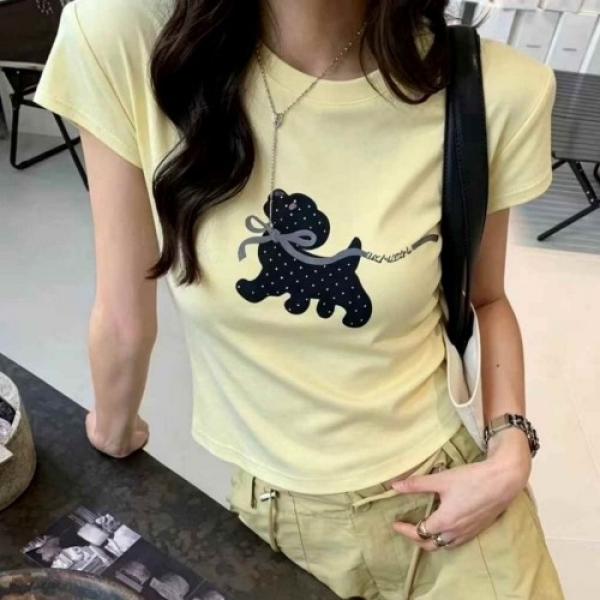 강아지 프린팅 크롭 반팔티