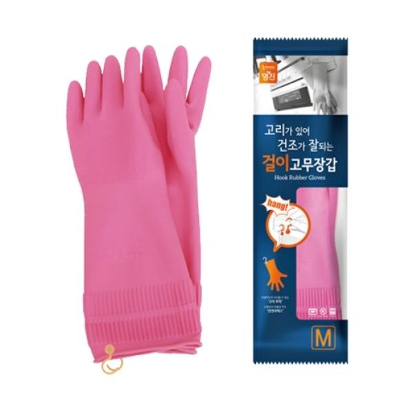 명진 걸이형 고무장갑 M 분홍 / 36*21cm