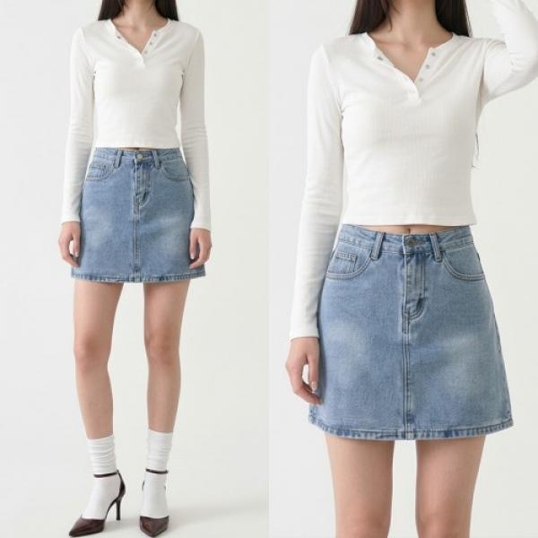 여성 라이트블루 A라인 데님 미니스커트