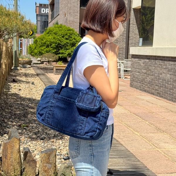 OP_M2406 데님 소프트 보스턴 숄더백 + 미니파우치