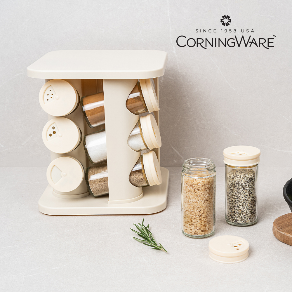 코닝웨어 밀키 회전 글라스 양념통 거치대 세트 13p