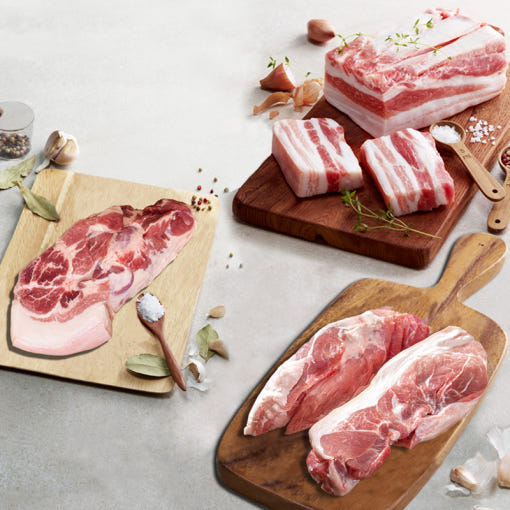 [정육깡] 보쌈용 1등급 한돈 생삼겹살 500g+생목살 500g