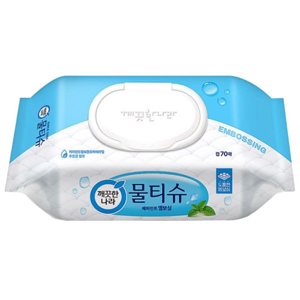 ★특가★[깨끗한나라] 페퍼민트 엠보싱 물티슈 캡형70매x10개