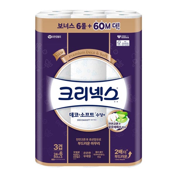[크리넥스] 데코소프트 수딩플러스 3겹 25m 30롤