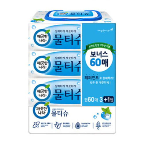 [깨끗한나라] 페퍼민트 물티슈 캡형60매x4입x4팩