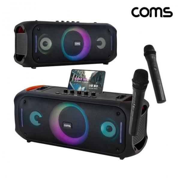 COMS 블루투스 LED 스피커 2대세트 버스킹 앰프 140W 무선마이크 TWS지원
