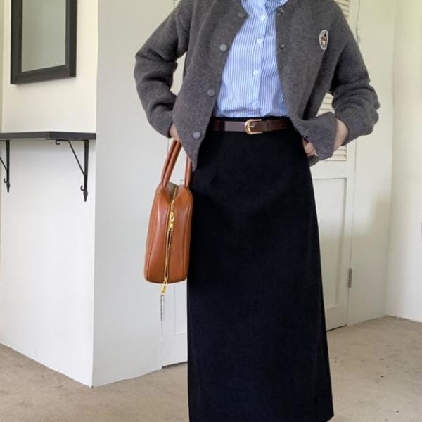 코듀로이 H라인 롱스커트 벨트세트 데일리룩