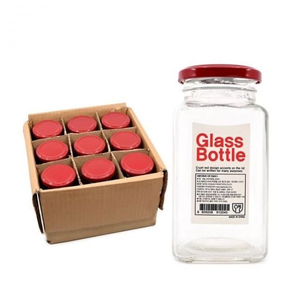 견과류사각유리병 밀폐용기 술병 매실병 공병 400ml 9p