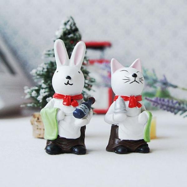 미니어처 토끼와 고양이 셰프 1P 테이블 장식인형