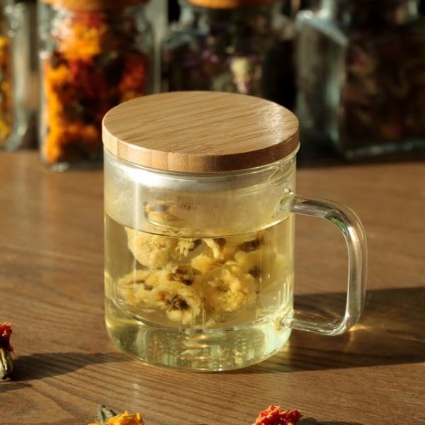 우드커버 내열유리 거름망 티머그 360ml