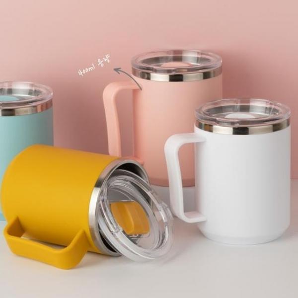 로하스 스텐 머그컵400ml(1개) 손잡이 뚜껑 머그