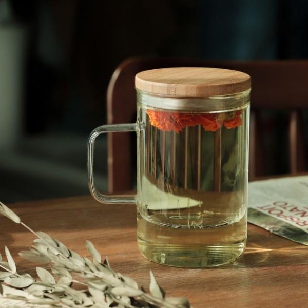 우드커버 내열유리 거름망 티머그 500ml